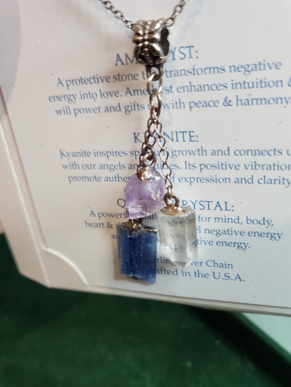18" Sterling Silver Chain with Quartz, Amethyst, and Kyanite Pendants - Picture 4 of 5